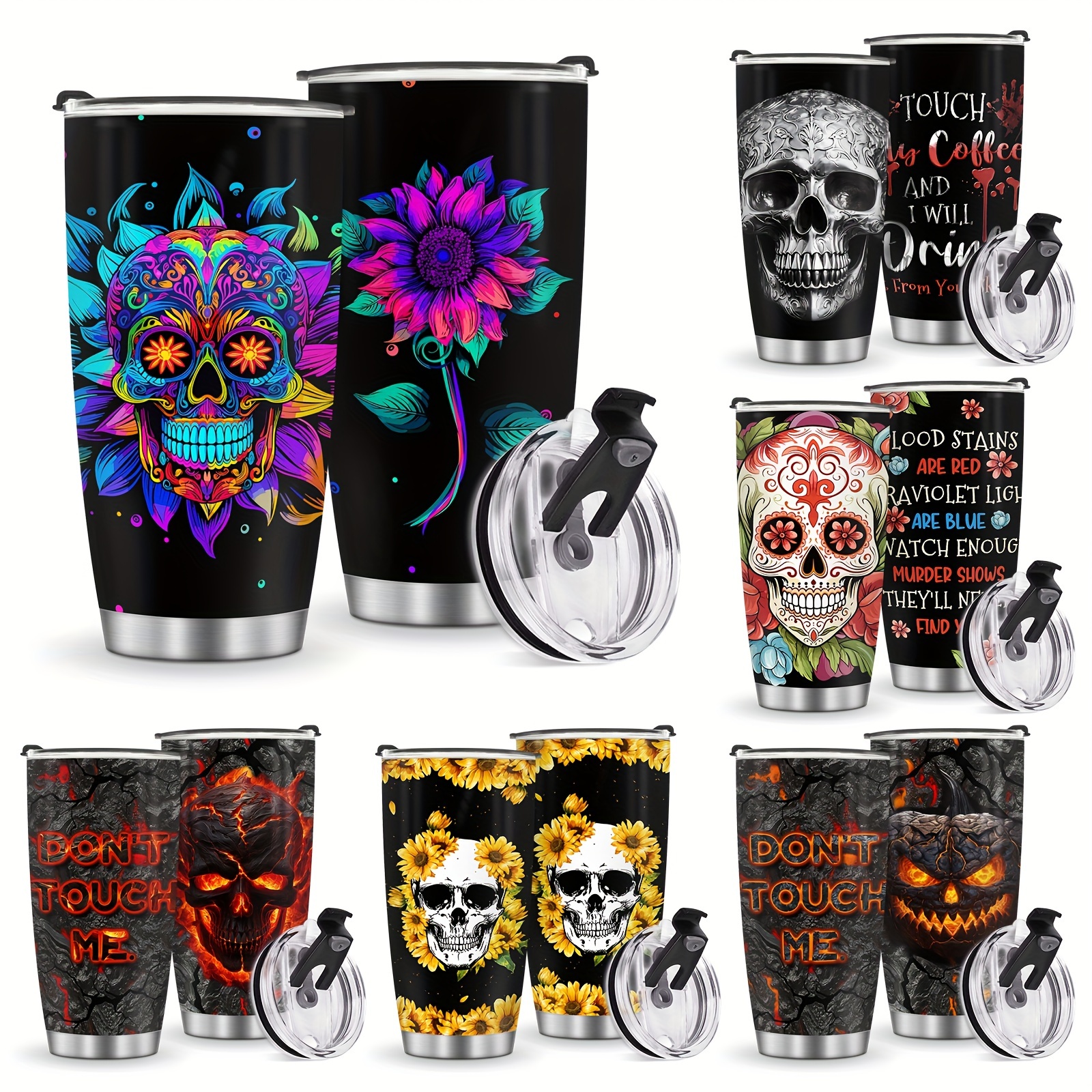 Skull Red Roses Stainless Steel 20oz Tumbler Travel Mug, Gothic