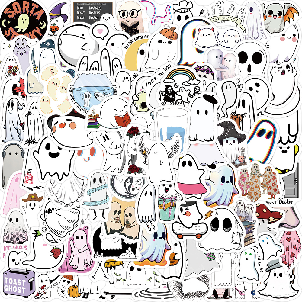 100pcs Cute Ghosts Halloween Stickers Holiday Party Cartoon Decal