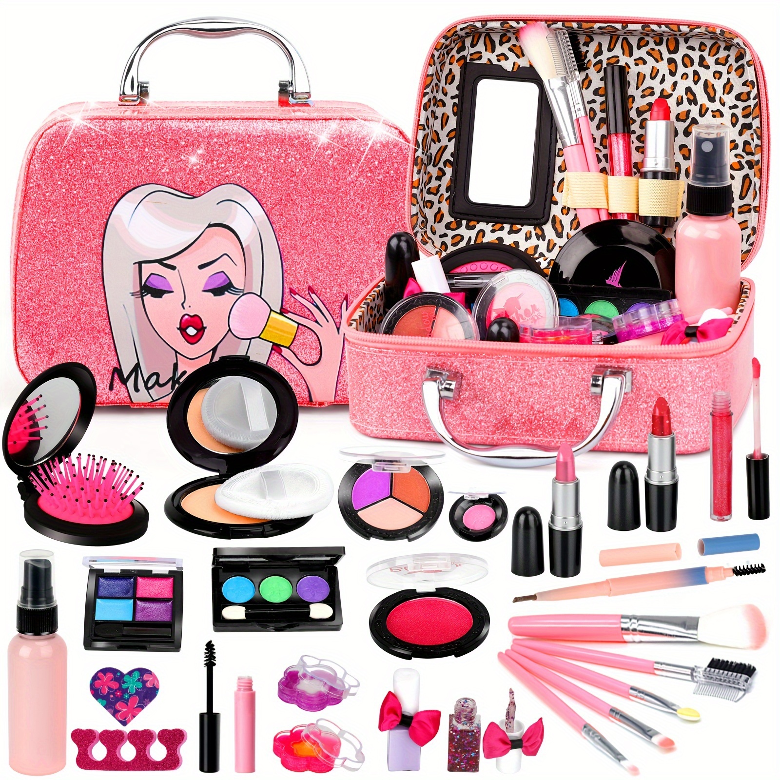 Kids Makeup Kit for Girl, Washable Makeup Set Toy with Real Cosmetic Case  for Little Girls, Pretend Play Makeup Beauty Set Birthday Make Up Toys for