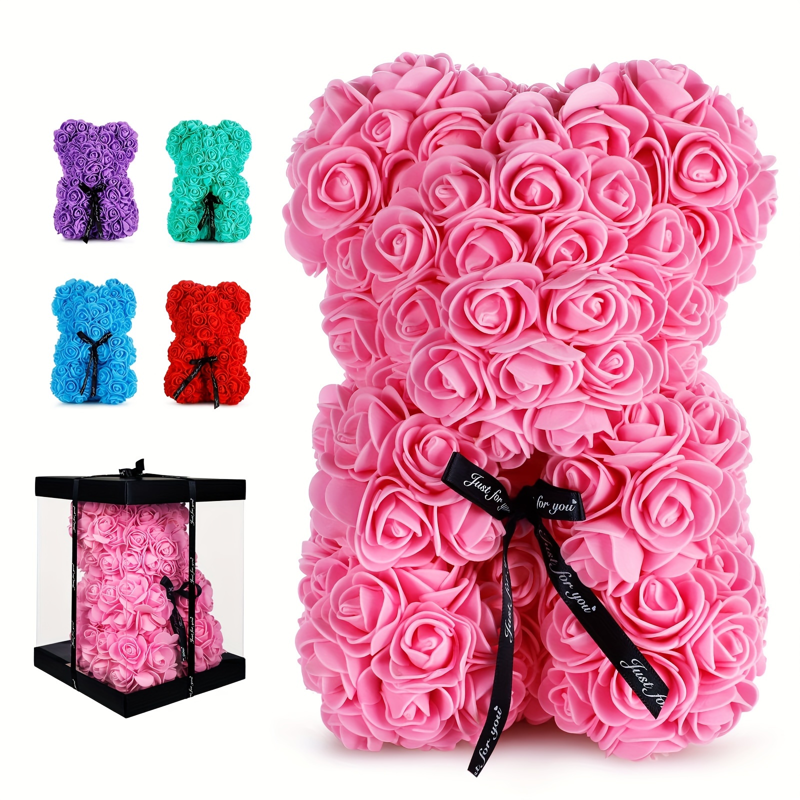 Oso de peluche de San Valentín con corazón para texto  personalizado, oso de peluche con rosa y lazo como regalo personalizado de San  Valentín para mujeres/mujeres como regalos de cumpleaños, regalos