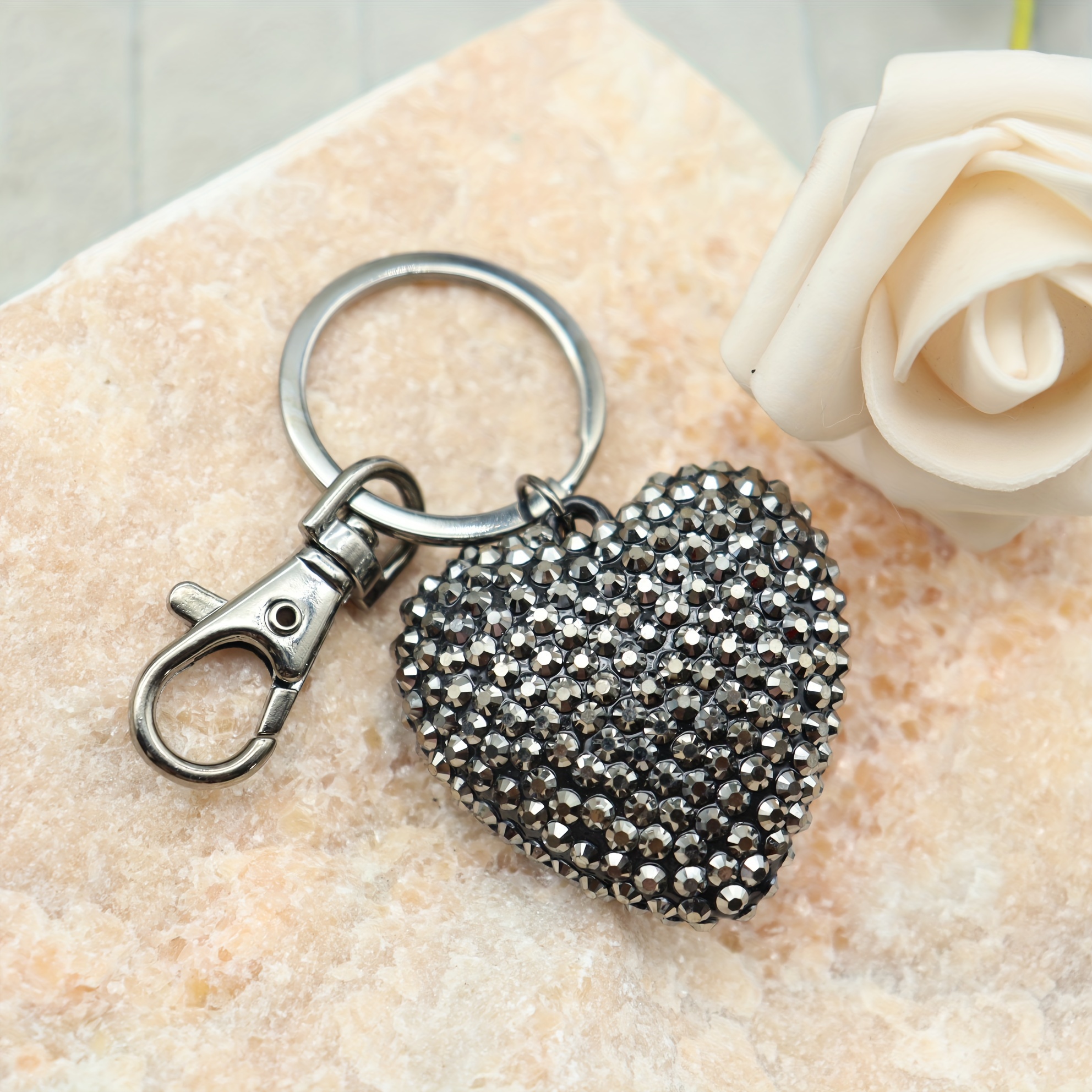 Keychain Love Handmade Keychain Small Exquisite Crystal Cute Bag Pendant Heart-Shaped Pendant Gift Pearl Keychain Hanging Ornament Gift Keyring,Temu