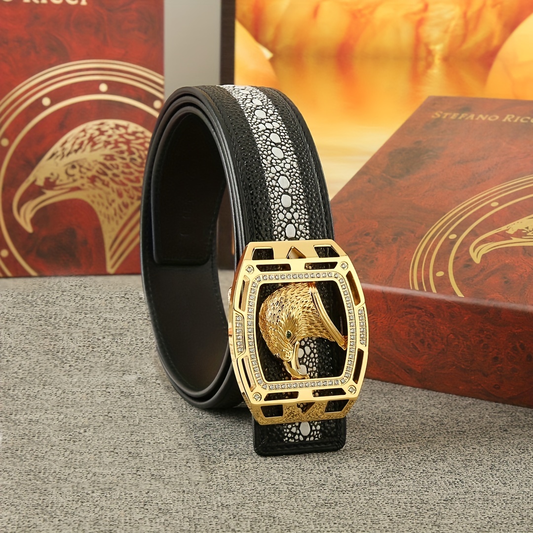 Genuine Leather Men Belt Designer Dragon V Buckle Cowboy Luxury