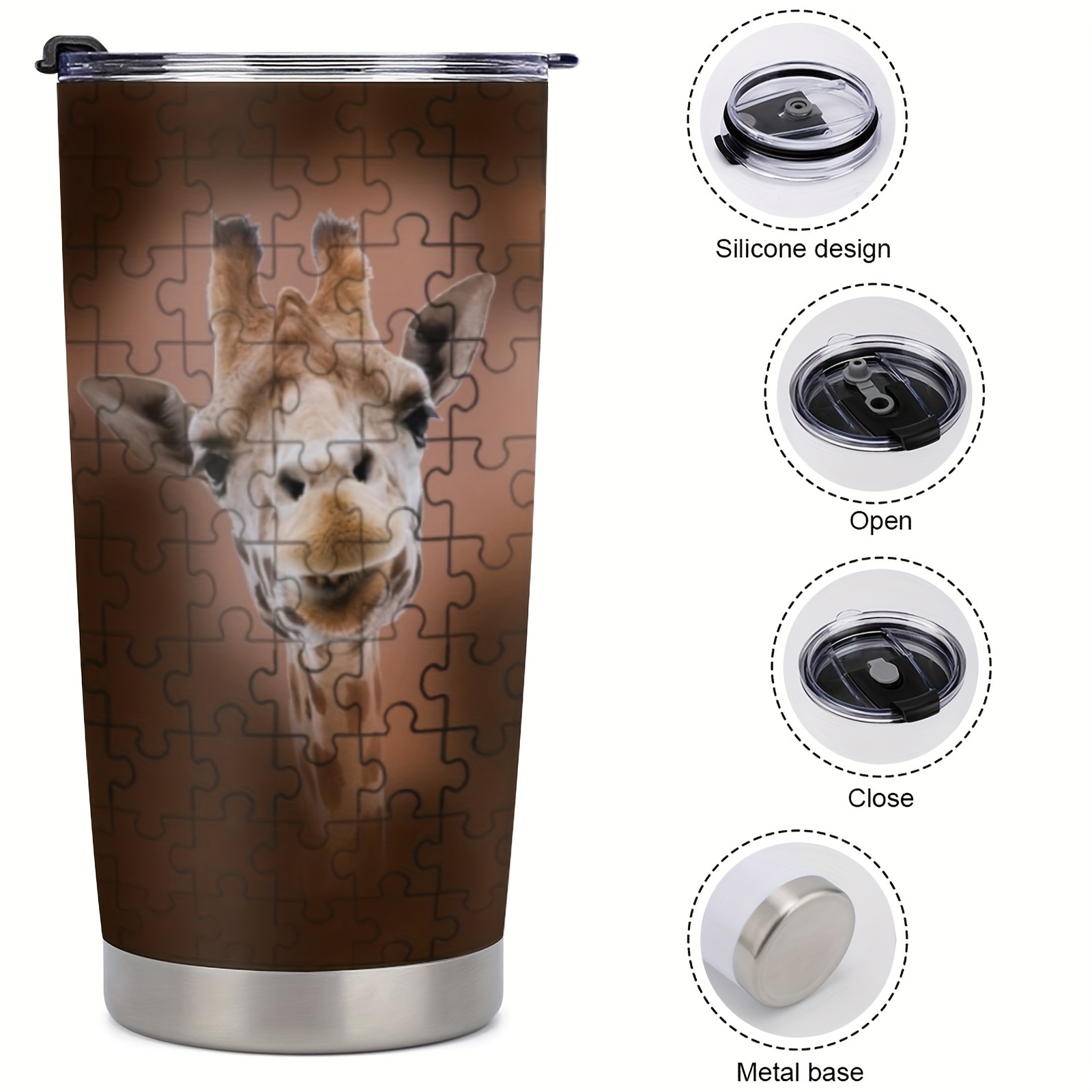 Giraffe Tumbler-Giraffe With Glasses Tumbler Cup with Lid-Unique