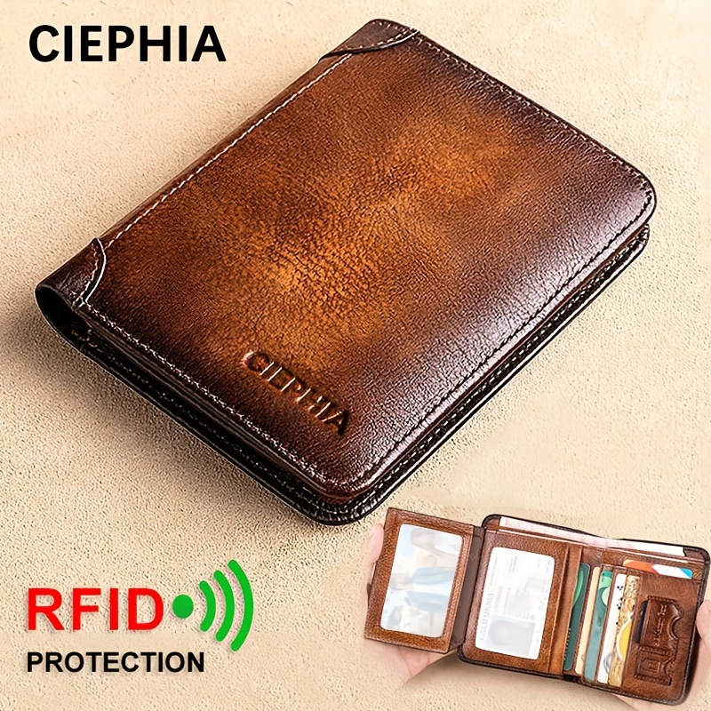 Mens Wallet Leather with Keyring and Beautiful Gift Box, RFID Blocking  Ultra Strong Stitching Extra Capacity Bifold Slim Stylish 2 ID Windows & 10