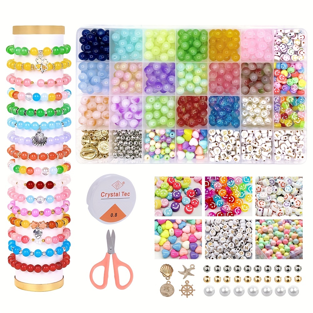 671Pcs Glass Beads Bracelet Making Kits 30 Colors 8Mm Crystal