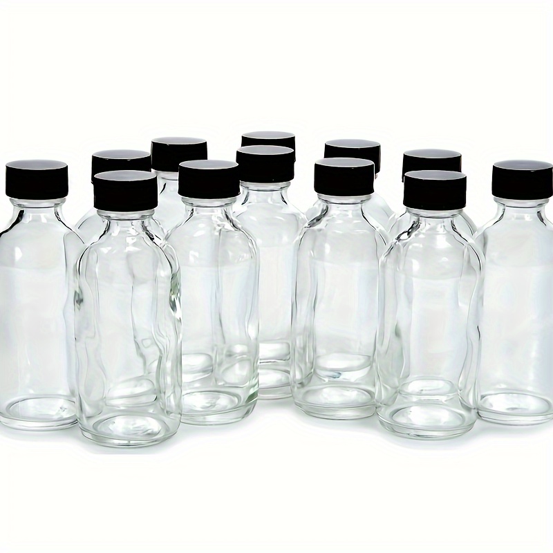 Vivaplex, 12, Amber, 4 oz Round Glass Jars, with Inner Liners and Black Lids  