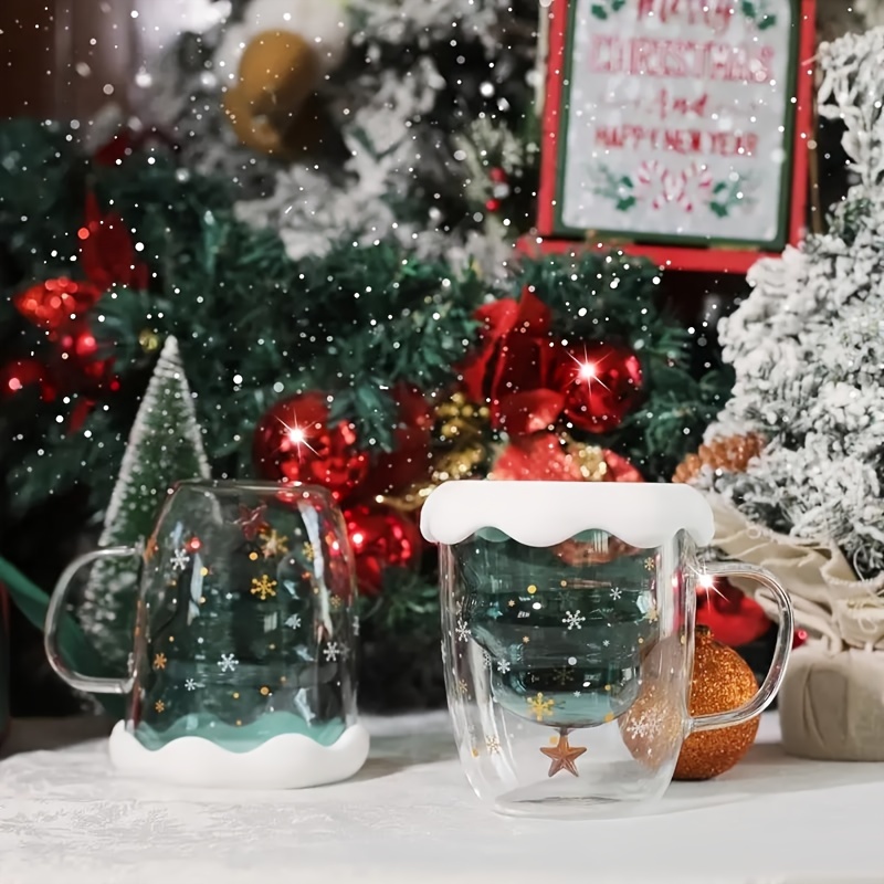 Christmas Mugs, 12 Oz Christmas Glass Coffee Mug Insulated Double Wall  Glass Coffee Mugs, Crystal Clear Glass Coffee Cups Santa Cups Ideal  Christmas