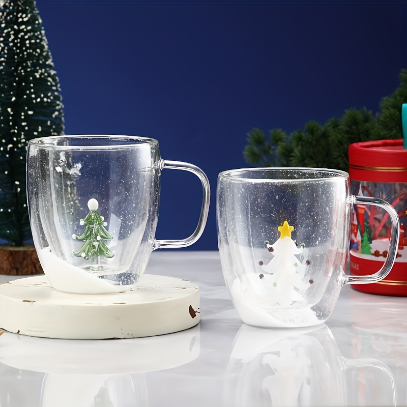 Christmas Tree Glass Mug Creative Xmas Double Wall Anti-scalding Glass Cup  Funny Christmas Coffee Mug Christmas Tree Tea Cup 
