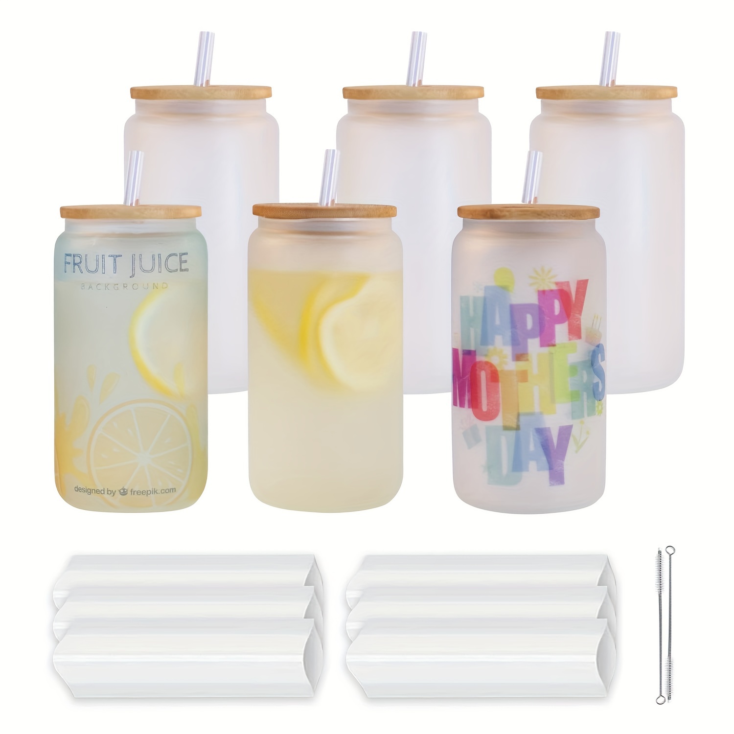 Sublimation Glass Cups With Bamboo Lids And Straws, Frosted Blanks  Sublimation Beer Cans, Borosilicate Glasses, Sublimation Tumblers For Beer,  Juice, Soda, Iced Coffee, Drinks - Temu