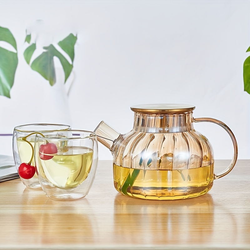 Vertical Pattern Glass Teapot With Walnut Cover Heat - Temu