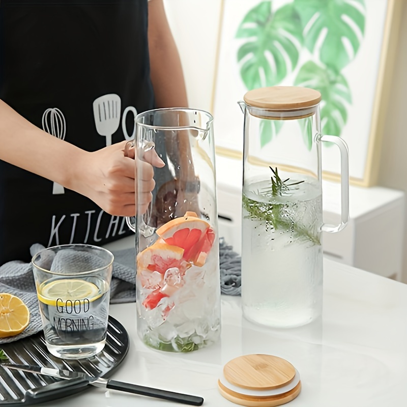 2PCS Glass Carafe with Lids Water Pitcher Carafe for Mimosa Bar, Brunch,  Cold Water, Beverage, Wine, Iced Tea, Lemonade