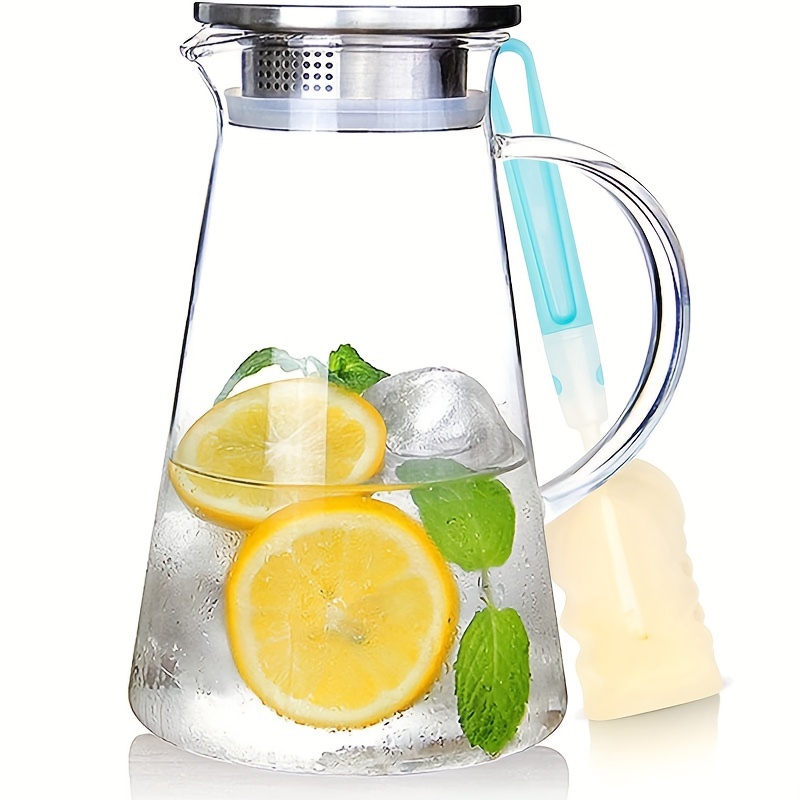 Glass Pitcher with Lid and Spout 50oz/ 1.5L, Hot/Cold Water Pitcher, Iced  Tea Pitcher for the Shelf of Fridge, Easy to Clean, High Borosilicate Glass  Pitcher for Lemonde, Juice and Milk