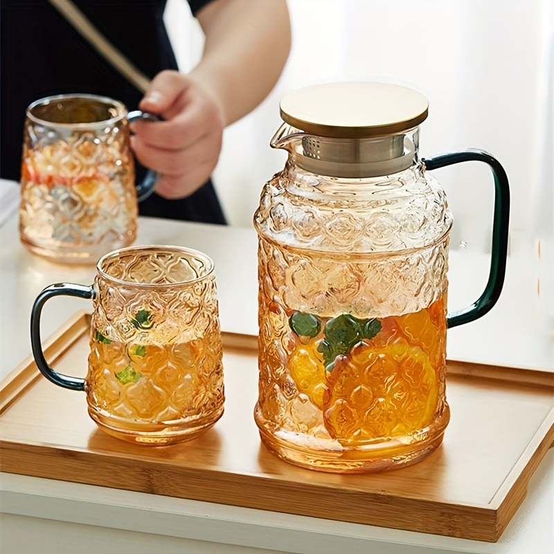 1800ml Heat Resistant Water Jug Glass Pitcher with Stainless/wood Lid and  Pouring Spout Serving Carafe