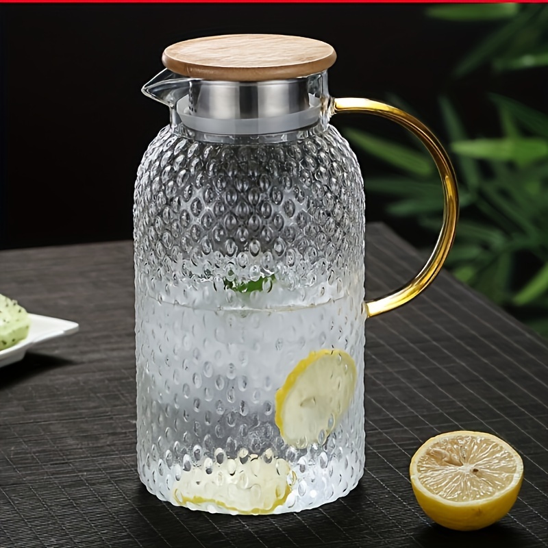 Glass Pitcher with Lid and Spout 50oz/ 1.5L, Hot/Cold Water Pitcher, Iced  Tea Pitcher for the Shelf of Fridge, Easy to Clean, High Borosilicate Glass  Pitcher for Lemonde, Juice and Milk