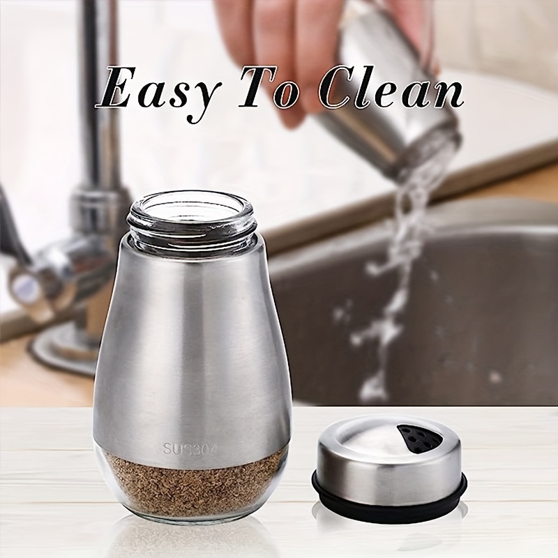 Salt and Pepper Shakers Set with Adjustable Pour Holes - Stainless Steel Spice Dispenser - Perfect for Pink Himalayan, Table Salt, Black and White