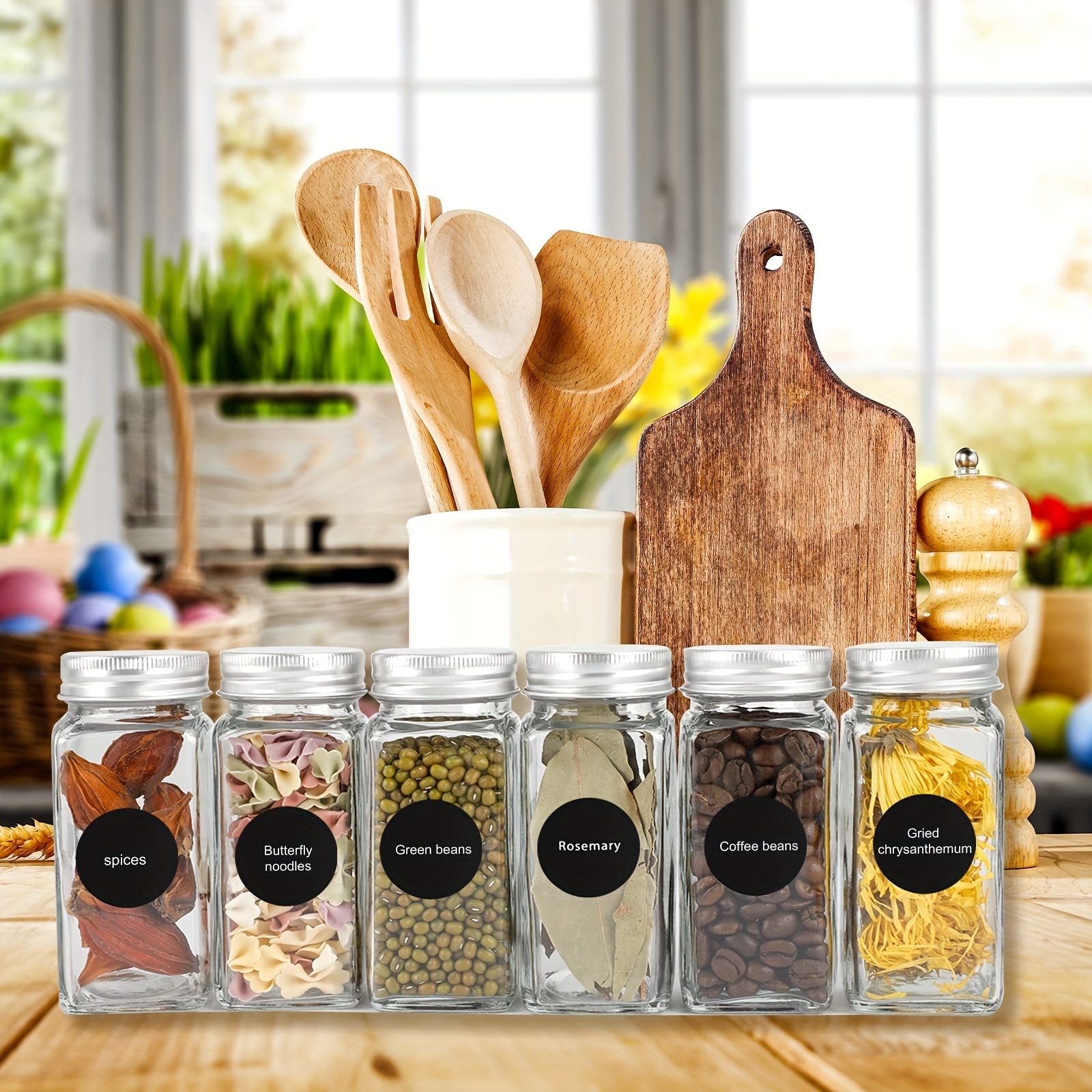 14 Pcs Glass Spice Jars With Spice Labels 4oz Empty Square Spice