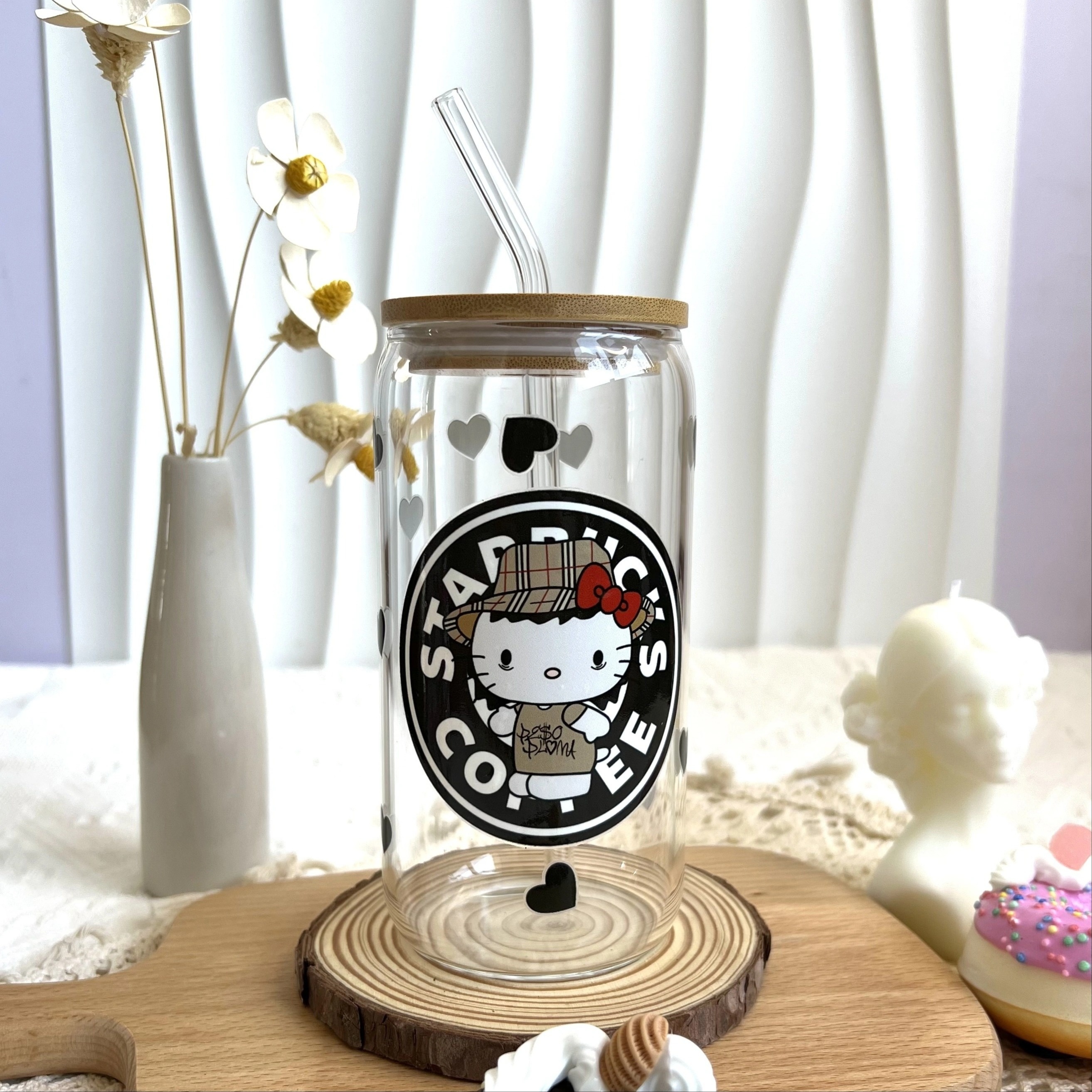 Hello Kitty 24oz Starbucks Inspired Textured Studded Double Wall Tumbler  With Lid and Straw BPA Free Coffee Cup Matte White 