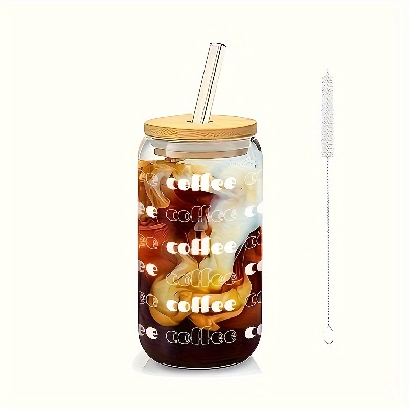 Cute Glass Cups with Bamboo Lids and Straws,4 pack 16oz  Drinking Glasses,Retro Floral Can Shaped Glass Cups,Aesthetic Iced Coffee  Glasses,Clear Glass Tumbler,Fit for Smoothie,Beer,Soda,Tea,Boba,Lattes: Old  Fashioned Glasses