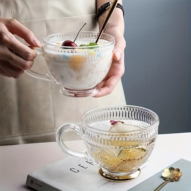 Retro Flower Cute Coffee Mug Clear Boho Glass 18 Oz Coffee Cup