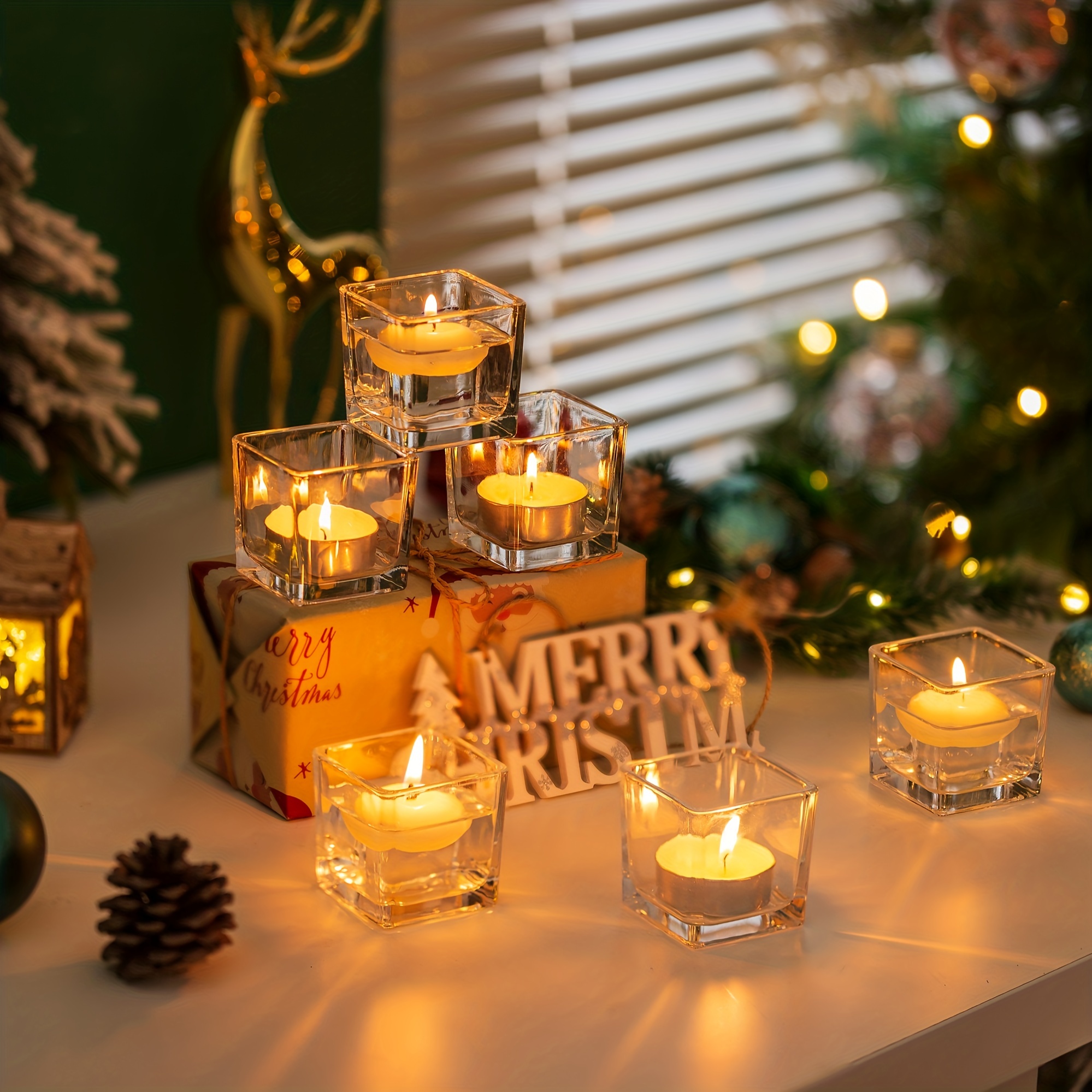 FORUP Centre de table de Noël, bougeoirs de Noël, centre de table de Noël  avec 3 bougies sans flamme, chandelier de vacances pour la maison, fête
