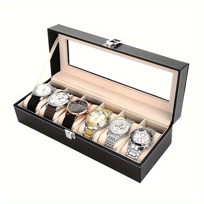 Caja de almacenamiento para relojes, caja de lujo para relojes, organizador  de joyas, soporte con cerradura para reloj con parte superior de cristal