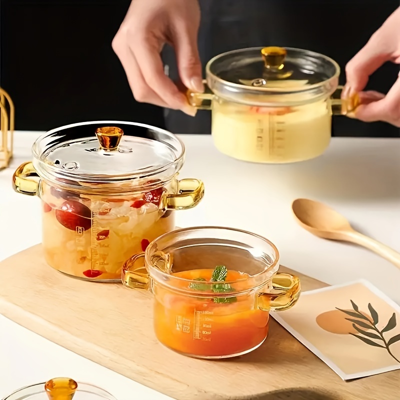 Glass Cookware Simmer Pot, High Borosilicate Heat Resistant Glass Pasta Instant Noodle Pot Pan, Universal Stoves Use, Clear Glass Pot for Soup 1.3L