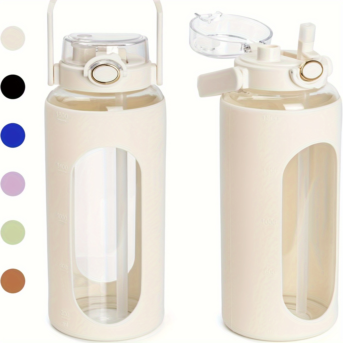 Botella de agua de medio galón con pajilla, botella de agua motivacional de  2 litros, botella de agua de 64 onzas con marcador de tiempo, jarra de