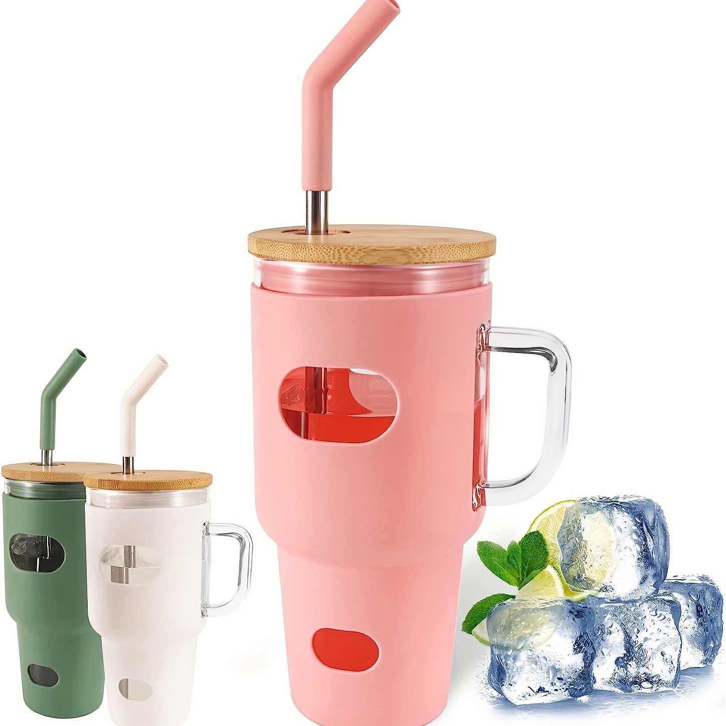 32oz. Glass Tumbler with Handle and Straw