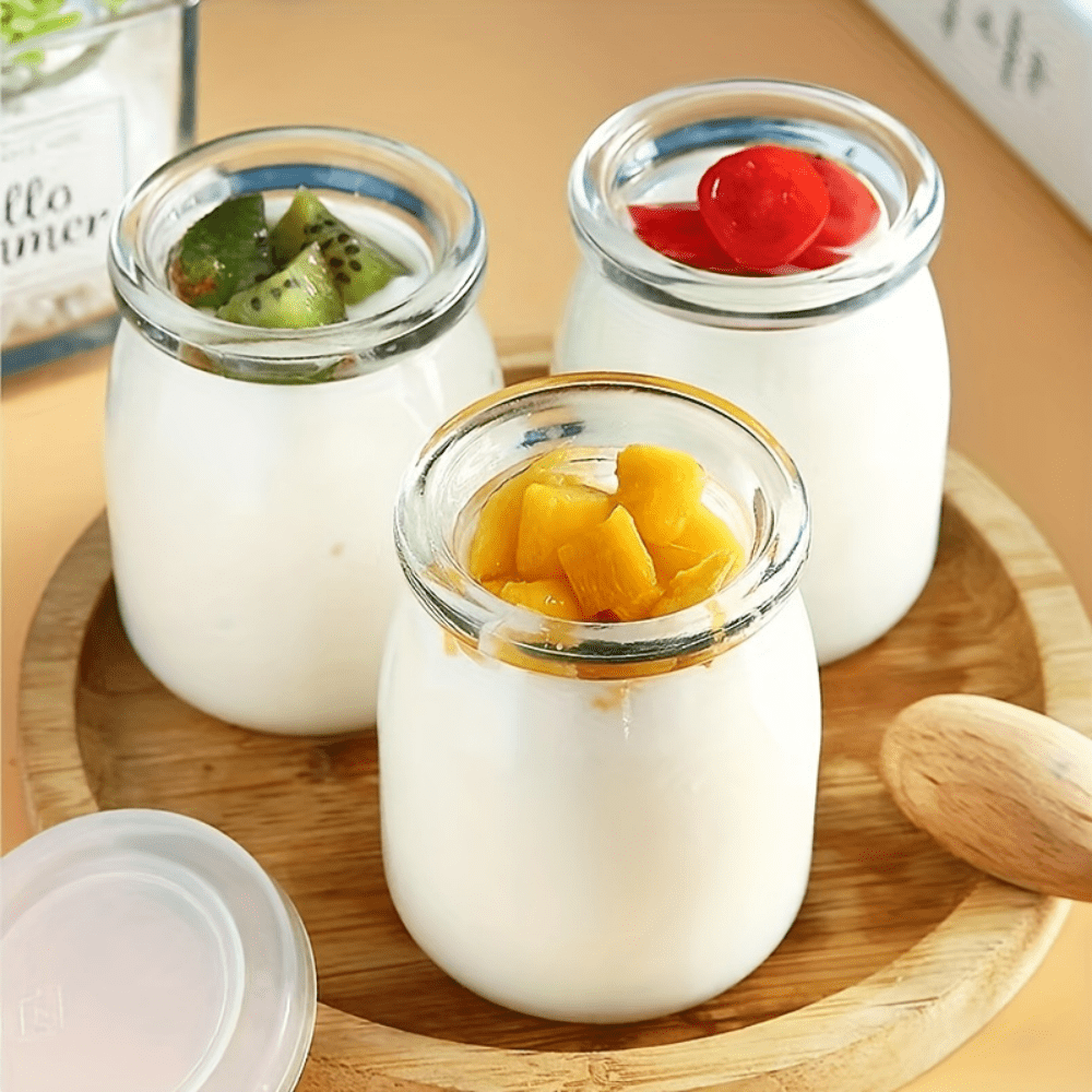 Bote de vidrio con tapa de plástico para yogurtera, frasco, tarro  rellenable para preparar yogures, natillas, potito