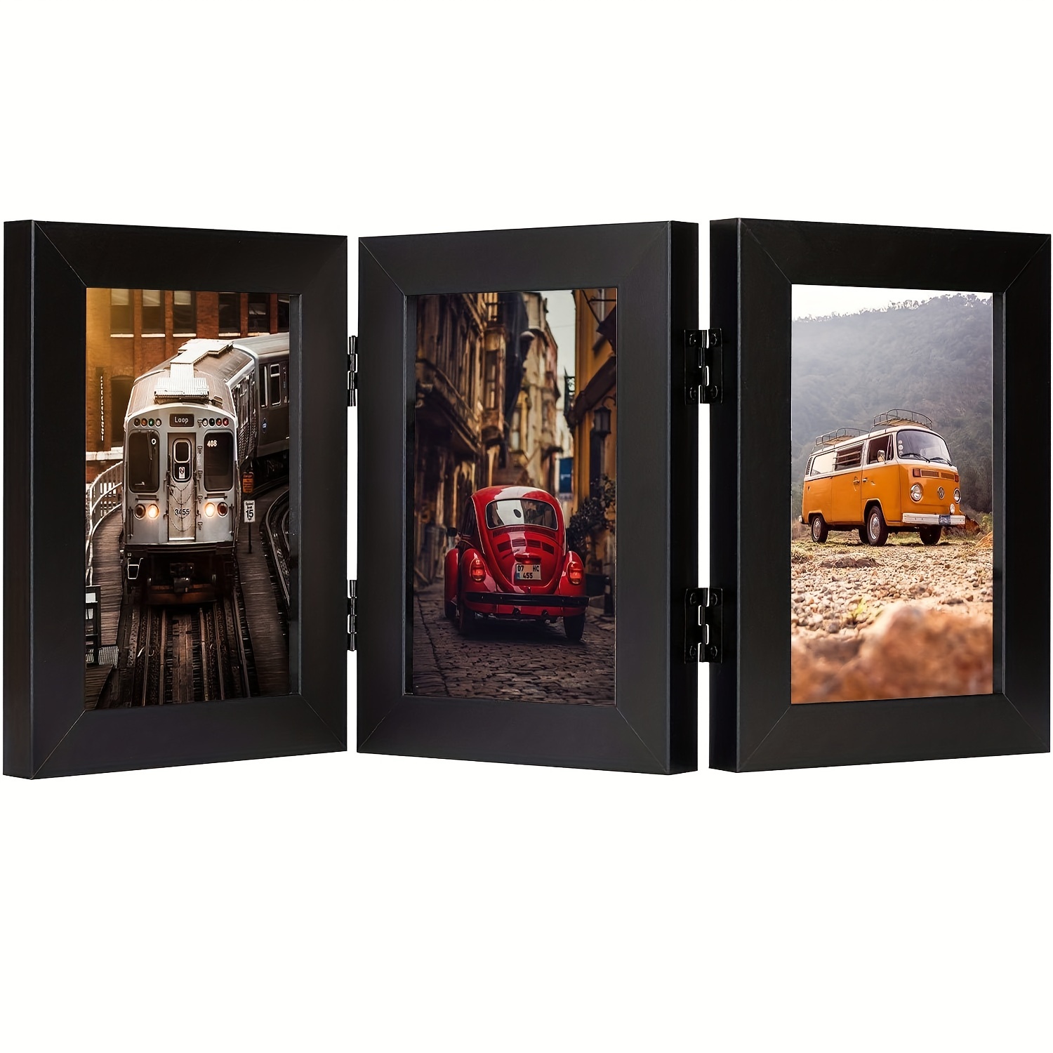 4x6 Double Picture Frame Dual Grey Hinged Photo Frame Wooden - Temu
