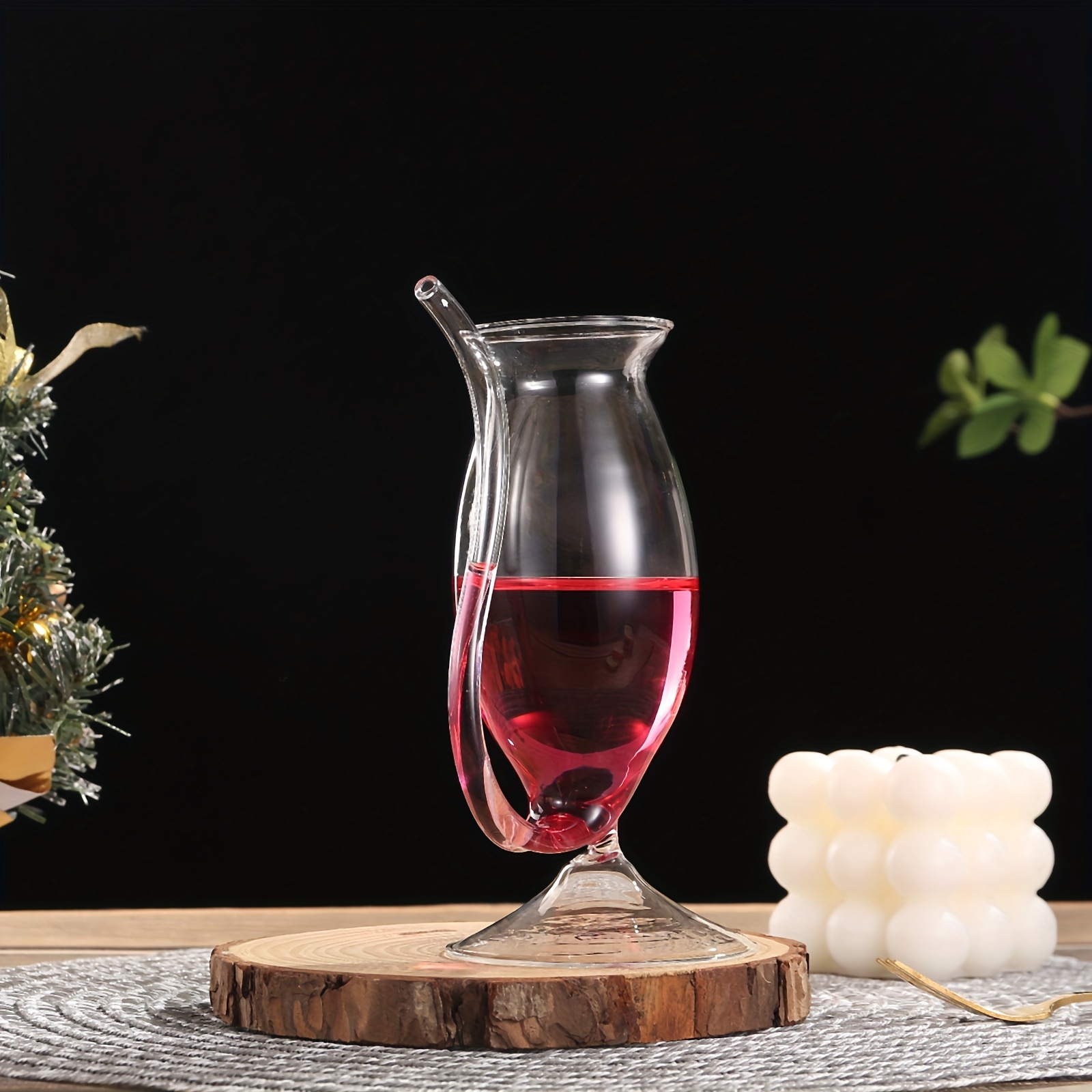 Straw Wine Glass, Spiral Vampire Wine Glass, 16oz