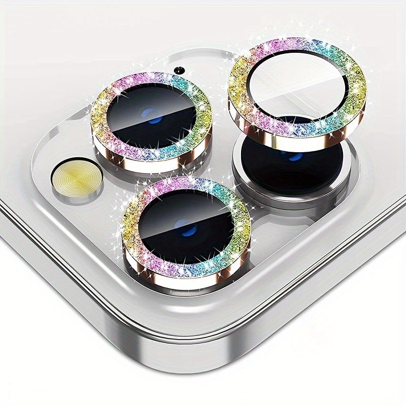 Protector de lente de cámara para iPhone 12 Pro, cubierta de cámara trasera  con diamantes brillantes 3D, vidrio templado HD de alta calidad, anillo de