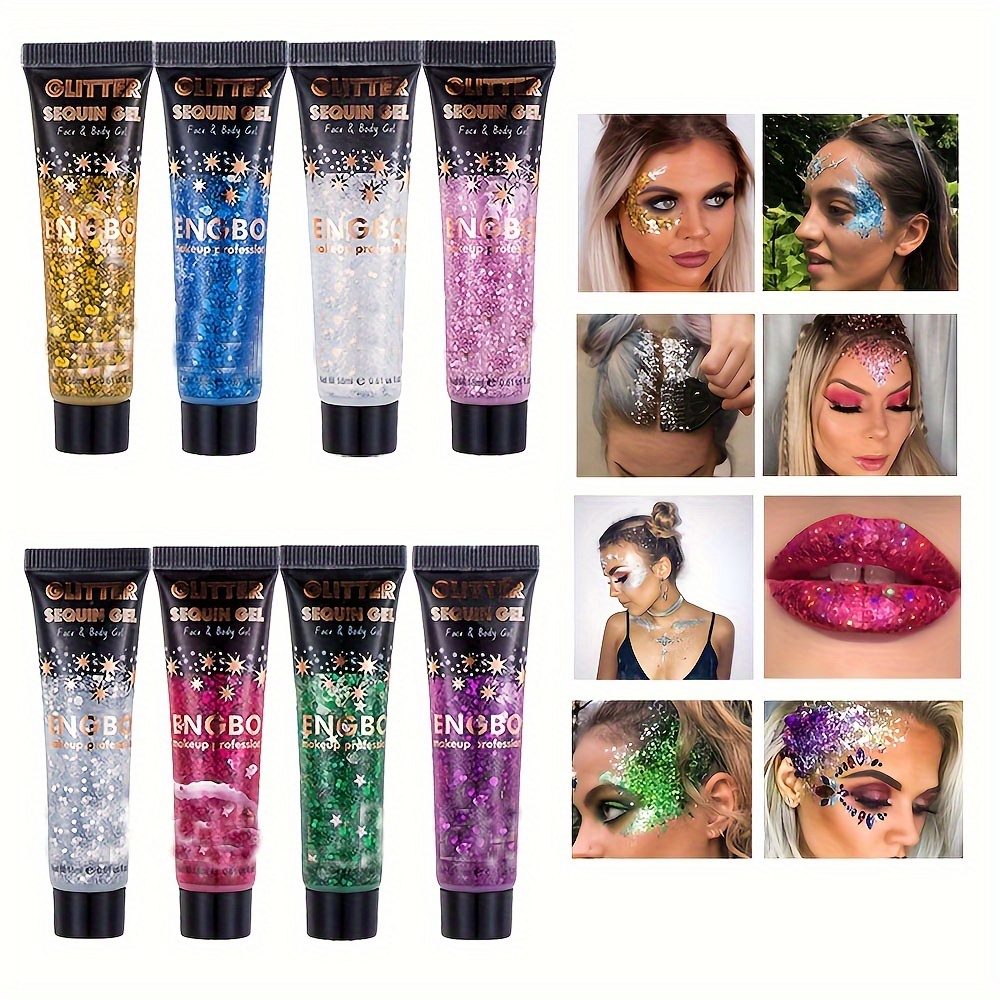 Gel glitter per il viso - Brillante paillettes corpo glitter viso glitter  lucido,Accessori per il trucco in gel glitterato impermeabili per bar