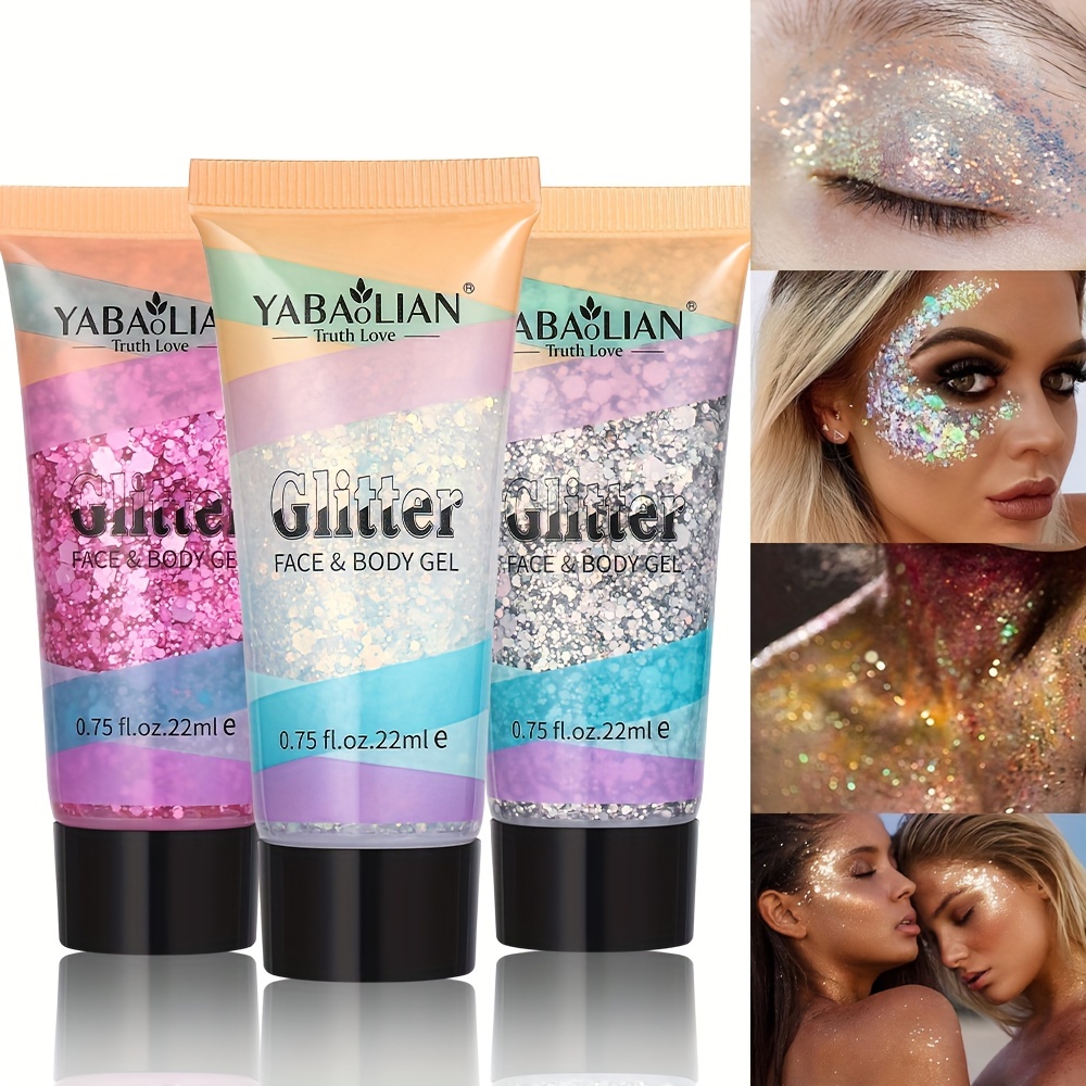 2Pcs Blue Face Body Glitter Gel Chunky Glitter,Glue Free Long  Lasting,Cosmetic Face Glitter for Hair Face Nail,Temporary Tattoo for Party  Concert