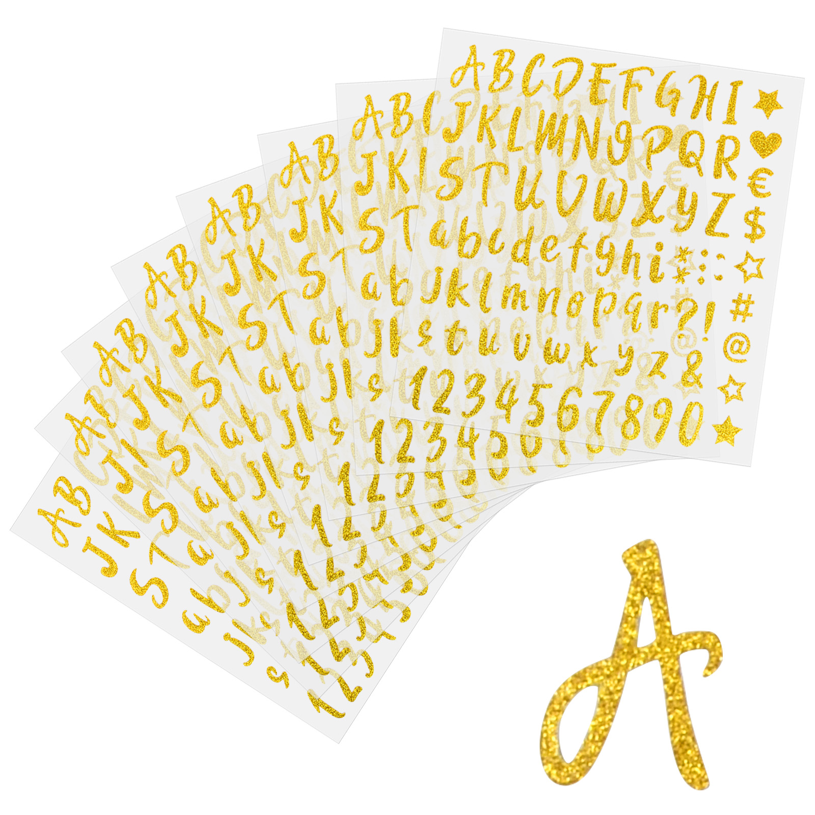 Alphabet Stickers and Rhinestone Stickers for Decoration and DIY Crafts, Glitter Alphabet Stickers for Kids, Teachers, Students. (Gold)
