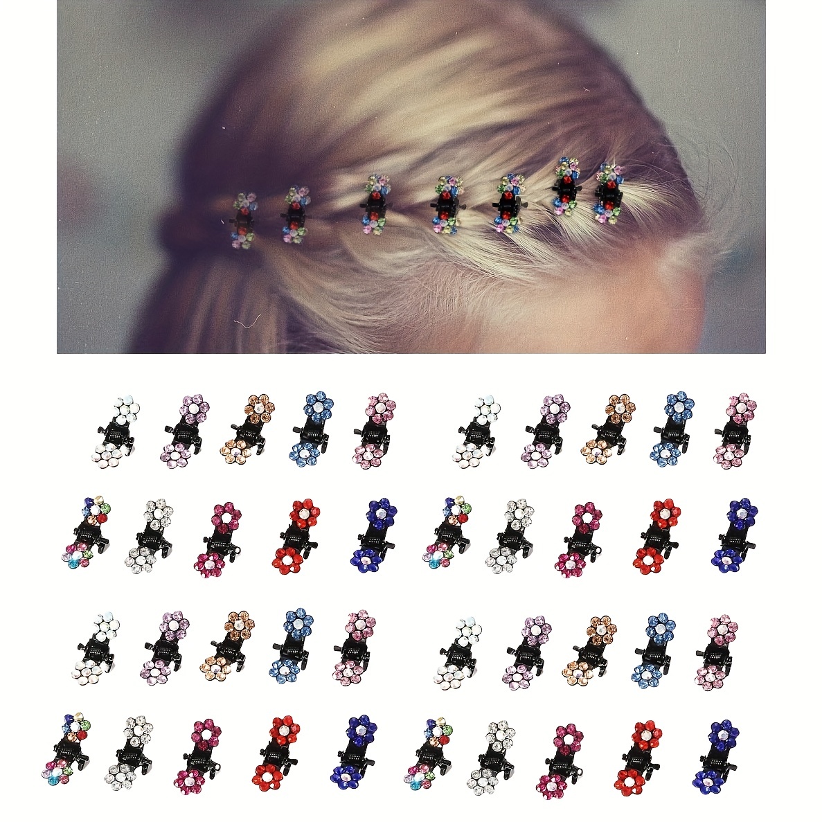 780PCS Color Clear Elastic Hair Bands Clips Mini Hair Claw Clips