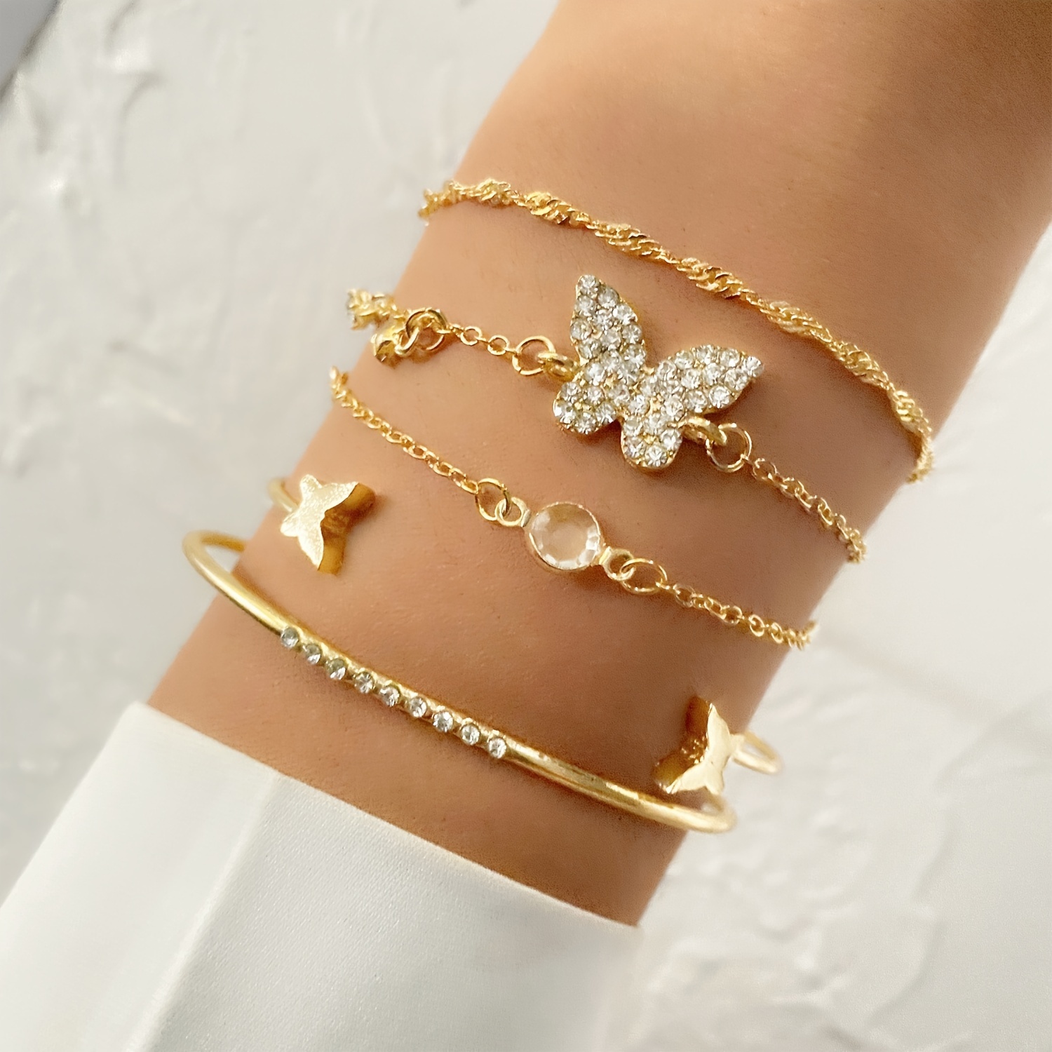 5Pack)Gold Bracelets Set for Women Girls Boho Chain Multiple