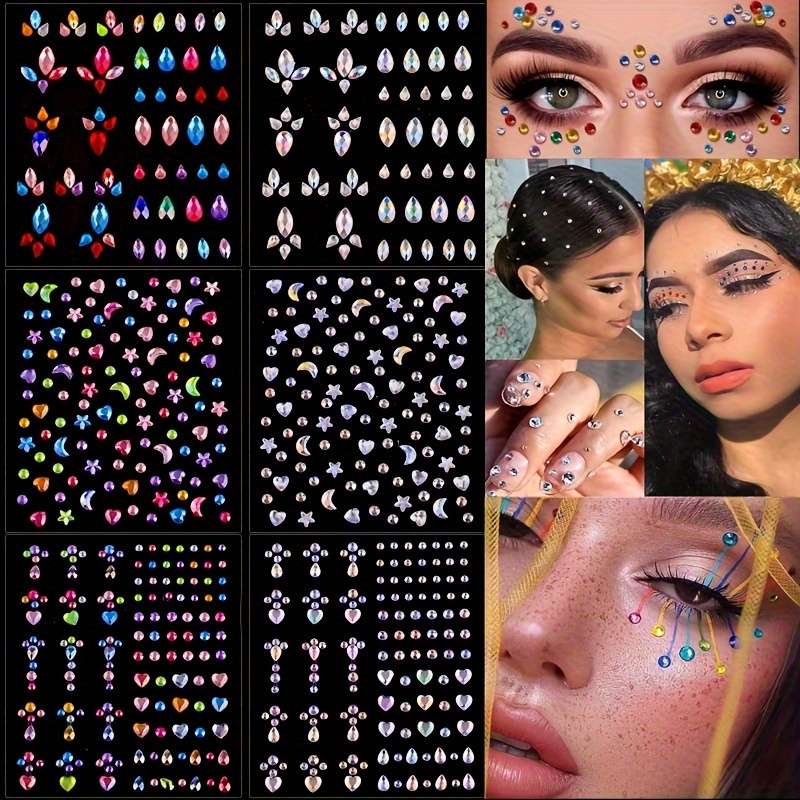 3D Simulated Gemstone Stickers, Round Shape Small Size Mixed Color Face  Rhinestone Stickers, DIY Makeup Carnival Dance Eye Face Decoration Fake  Diamon