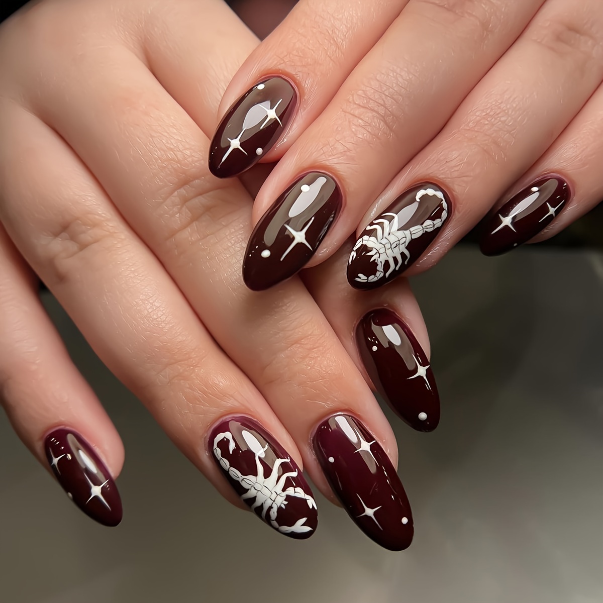 Fall Maple Leaf Press on Nails Fake Nails French Long Coffin Ballerina  False Nails Autumn Thanksgiving Dark Red Full Cover Design Acrylic  Artificial