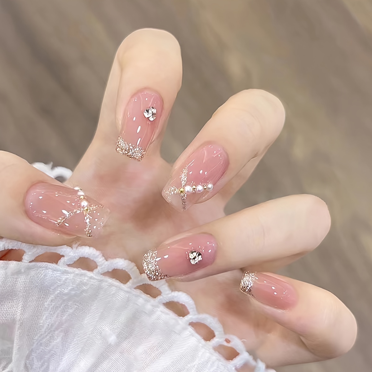 3d Heart Shaped Rhinestone Press On Nails - Y2k Almond Length - Glossy  False Nails For Women And Girls - - Temu