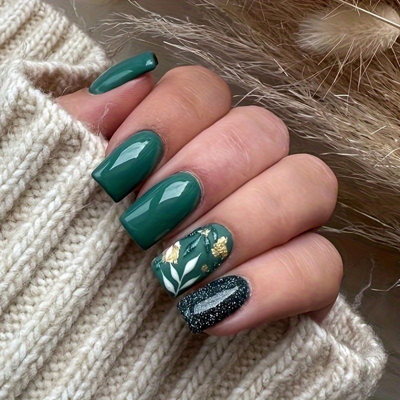 Gold And Green Nail Design - Temu