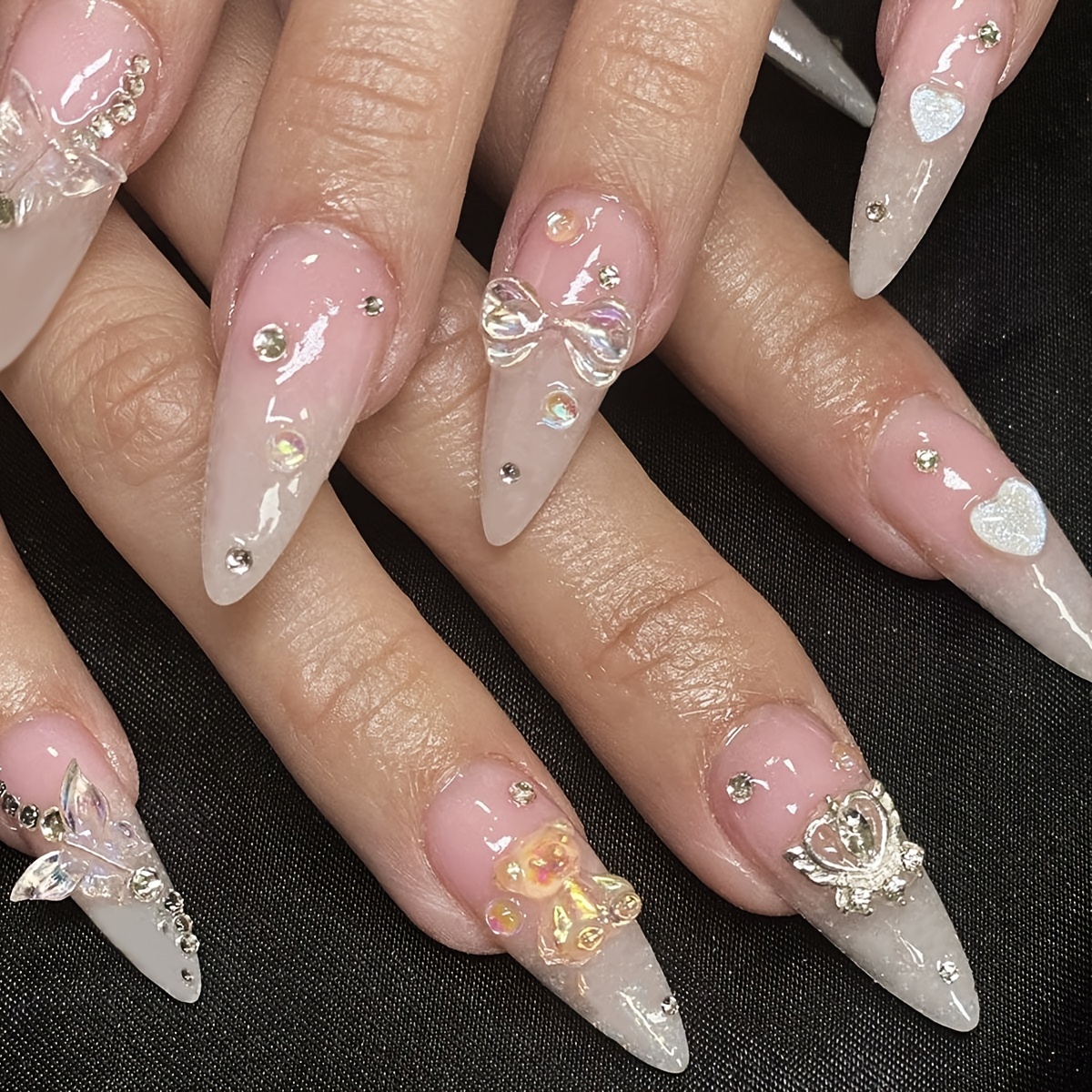 Wholesale New Arrivals Peach Pink Fake Nails Mix Design For Lady Butterfly  Pattern French Coffin False Nails From m.