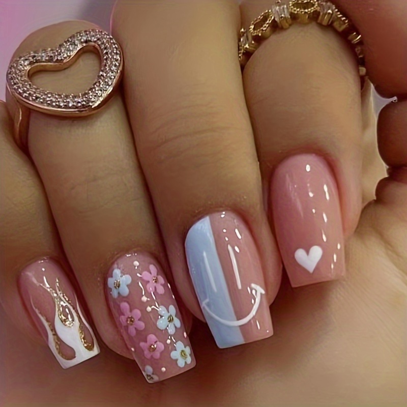 Short Pink Nails With Heart Design 🌸🎀  Work nails, Short square acrylic  nails, Square acrylic nails