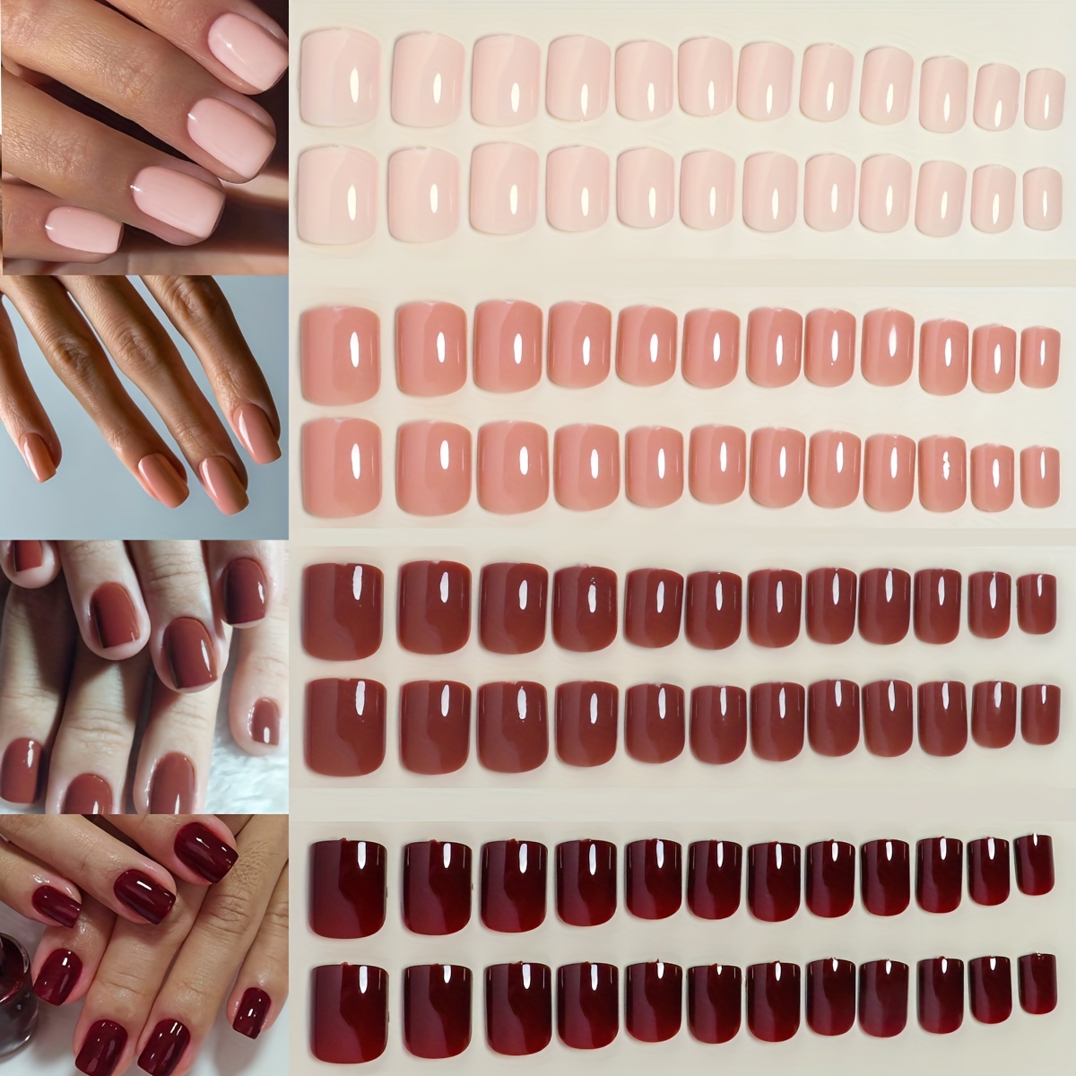 288pcs/box Solid 12 Assorted Color Lovely Glossy Nail Art Short Square Fake  Nails Detachable Finished False Nails Classic Press on Nails With Storage  Box