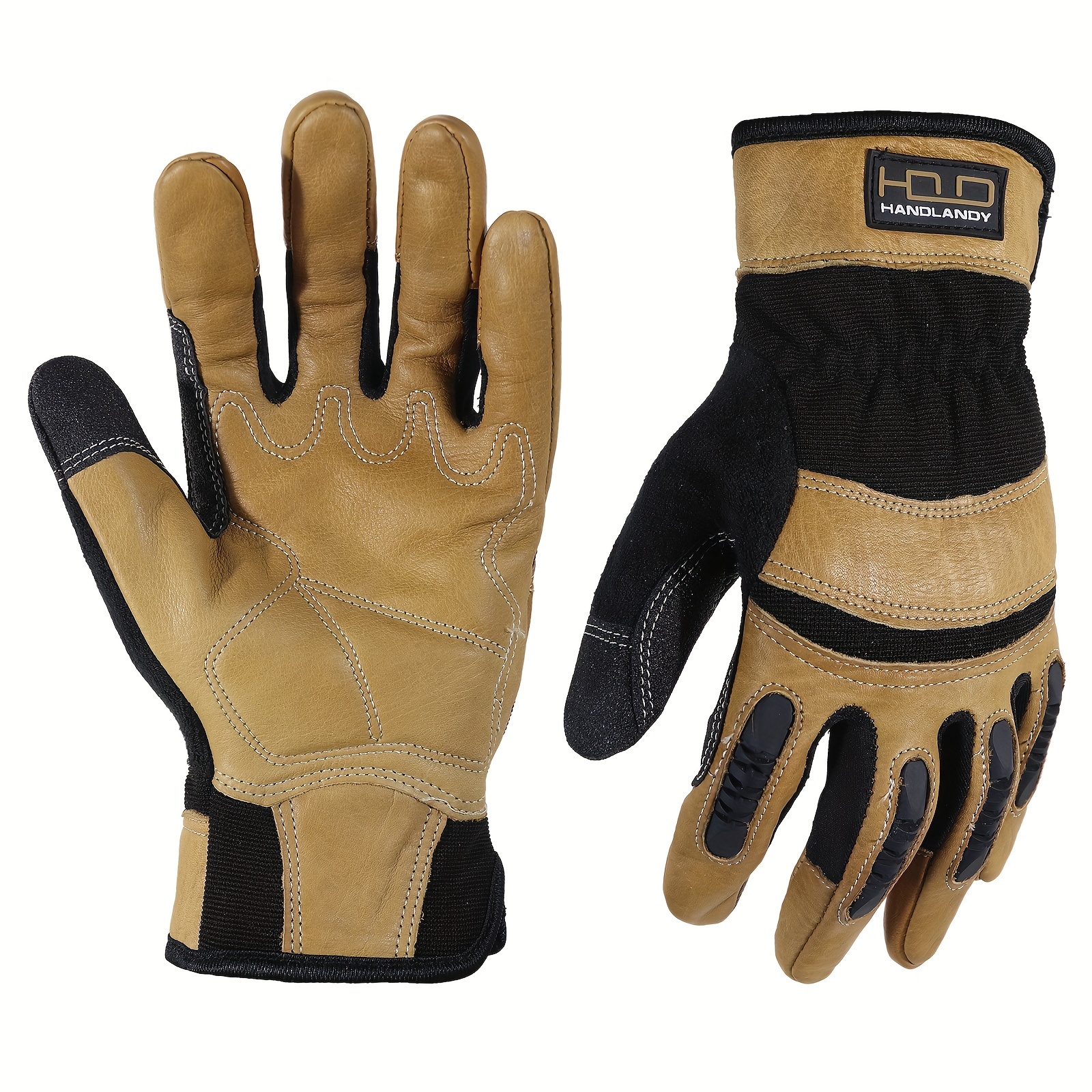Cowhide Work Safety Gloves, Gardening, Thorn Resistance, Mechanic Work, Palm Padded, Knuckle TPR Anti-Impact Protect, Screen Touch Fingers, Multi