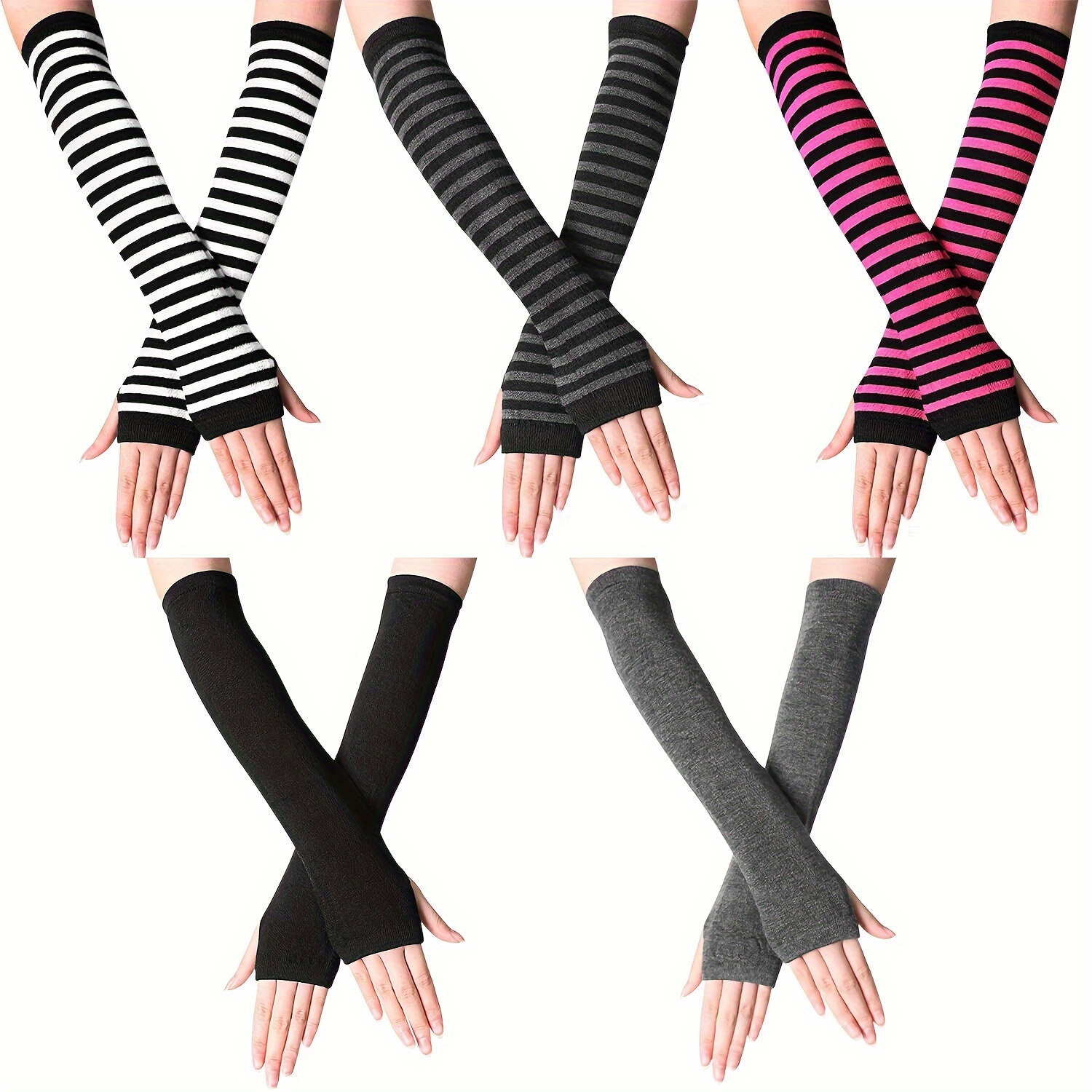 Mitones largos sin dedos de punto para mujer, mitones de ganchillo a la  moda, guantes de muñeca, calentador de manos para brazo, invierno y otoño -  AliExpress