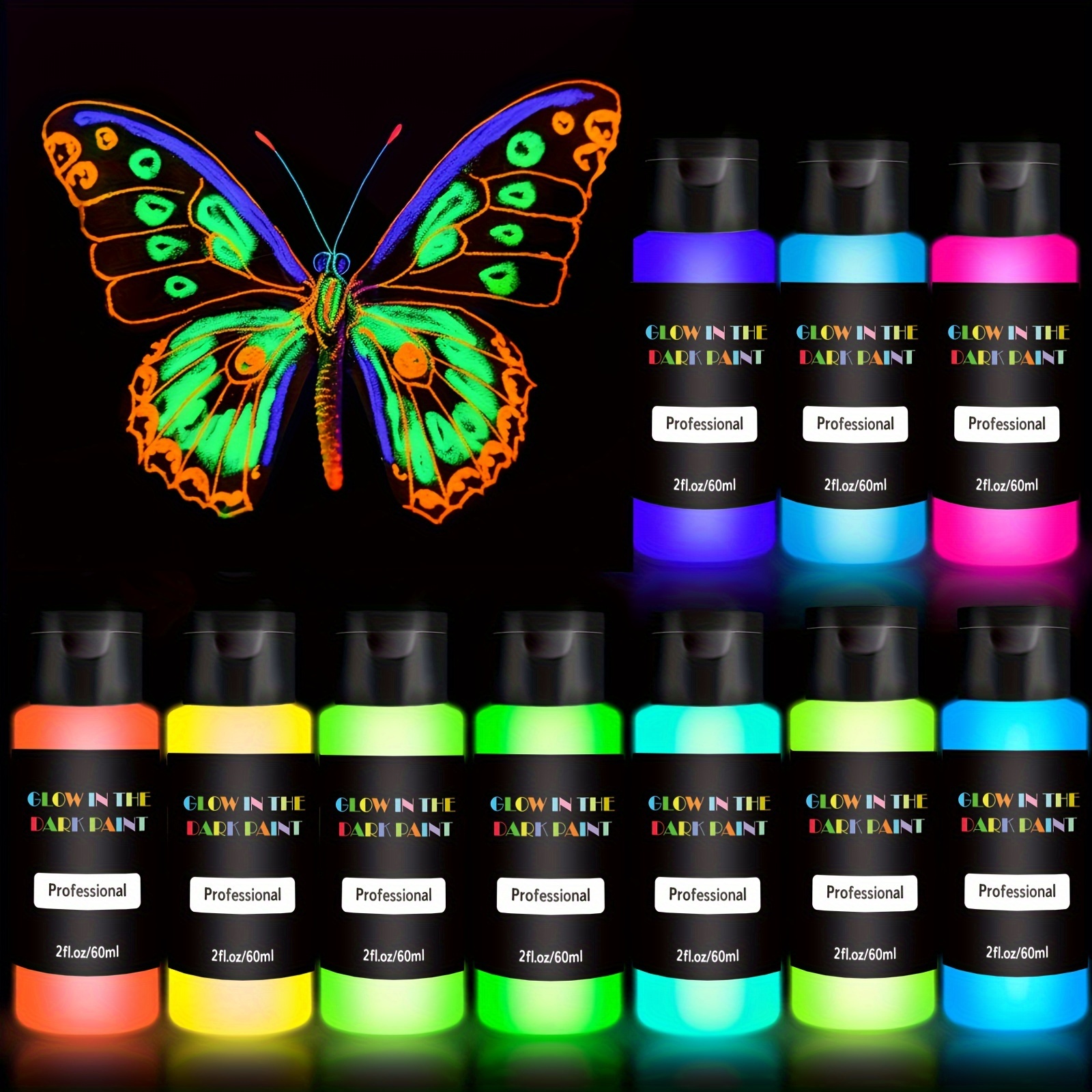 Peinture Corporelle 8 couleurs,Kit de Peinture fluorescente UV Non Toxique  Neon,Peintures fluorescentes UV Glow Lot de peinture fluorescente pour le