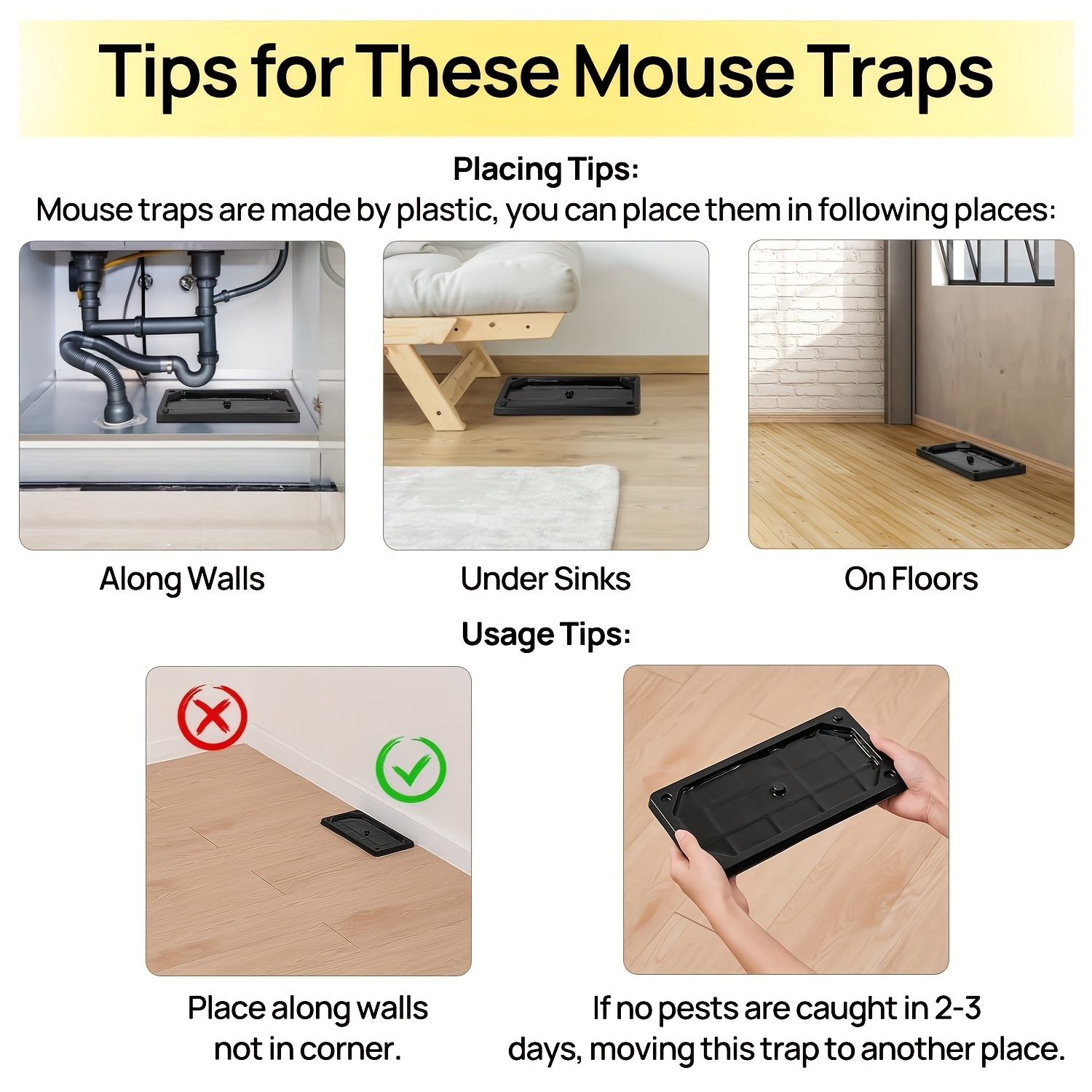 Ezoon Paquete de 12 trampas grandes de pegamento para ratones con  adherencia mejorada, trampas para ratones, trampas para ratones, tablero  adhesivo