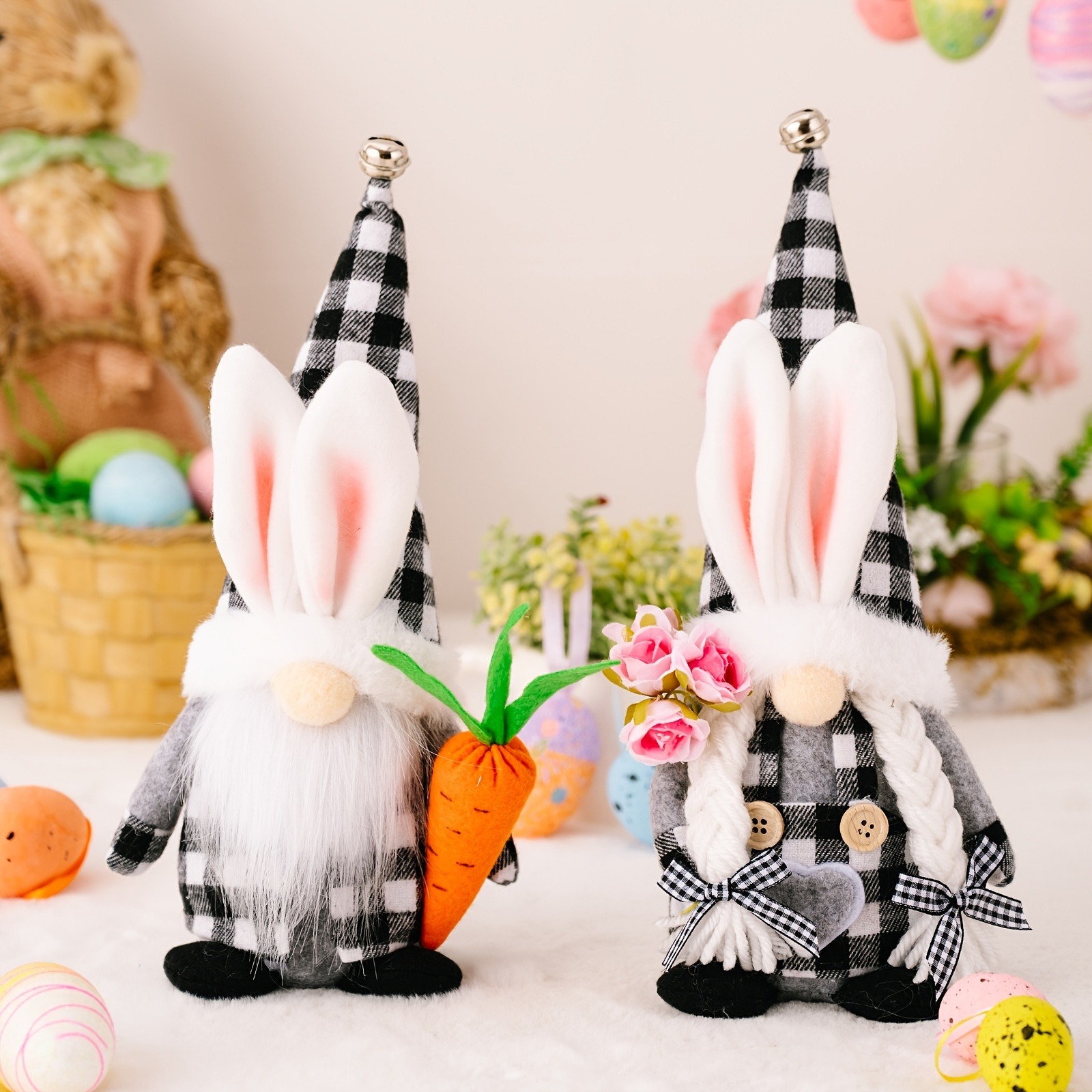 Easter Gnomes Decorations for Home,2 Pack Cute Bunny Tiered Tray Spring  Plush Gnome House Decor Handmade Swedish Tomte Elfs Dwarf Rabbit Doll 