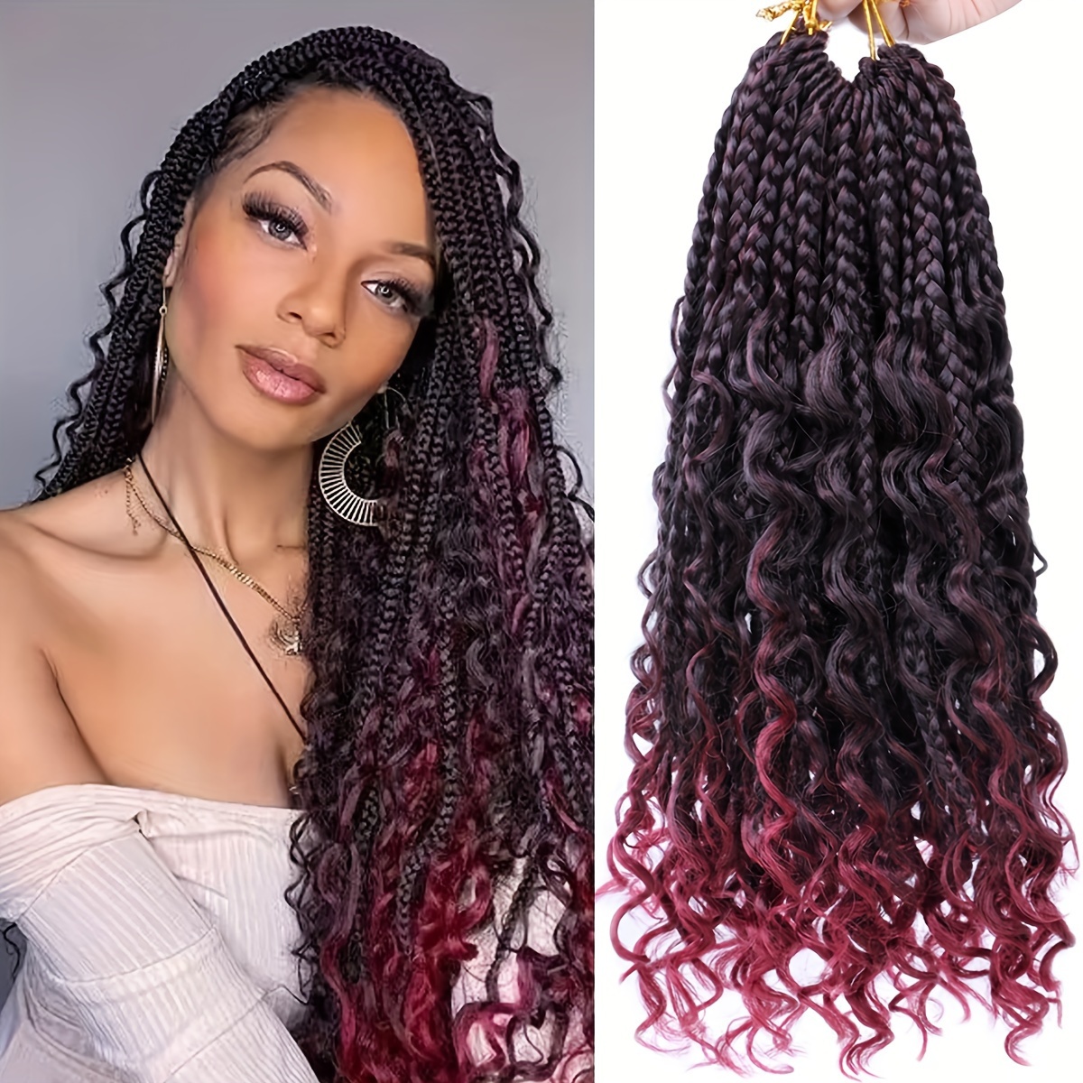 Crochet Hair for Women 21 Goddess Box Braid, Synthetic Pre-Loop French Curls Braid Hair, Crochet French Curls, Crochet Braid Curls, End Extensions